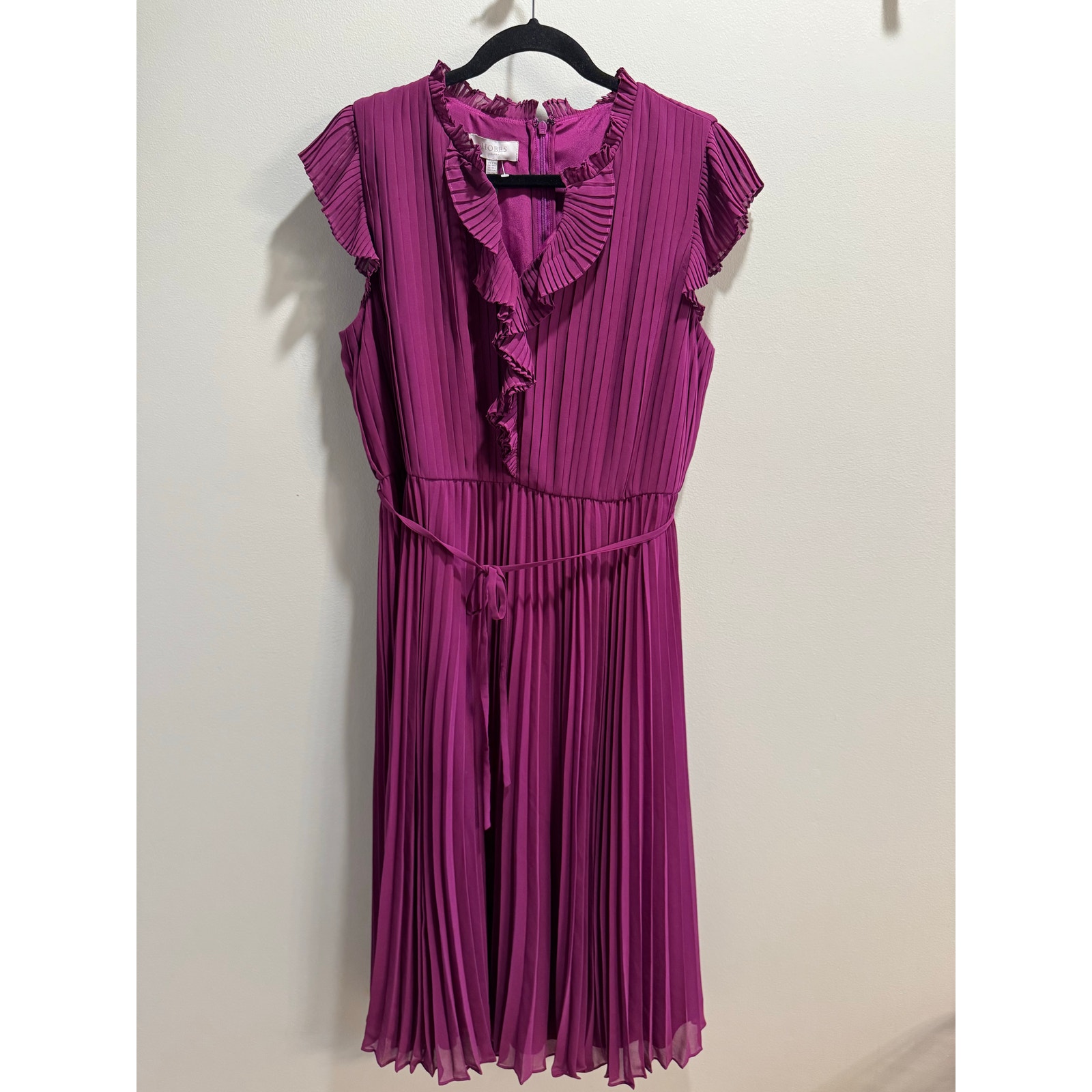 New Hobbs Petite Addison Dress Pleated Midi Dress Magenta Purple Size 12p Large — image 2 of 6